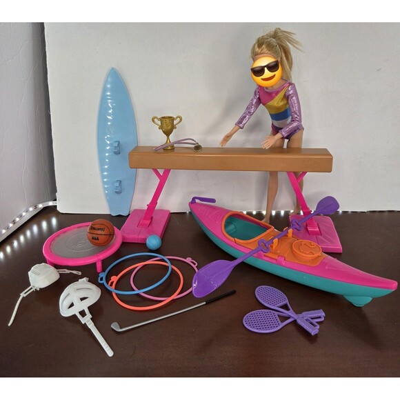 Mattel Other - Barbie Sports Accessories Lot Kayak Surfboard Balance Beam Paddle Trophy Mattel
